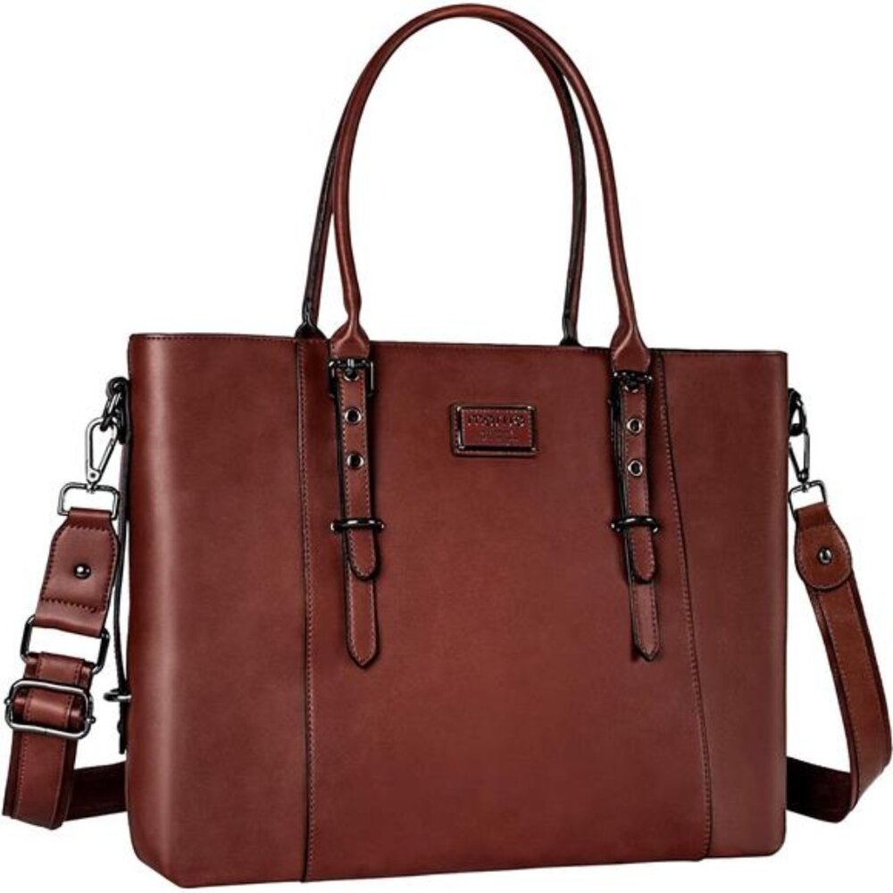 Leather Laptop Tote Bag for Women, Waterproof Large Capacity Business